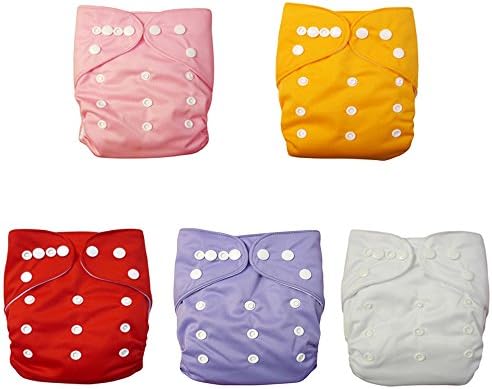 Baby Double Rrows of Snaps 5PCS Pack Fitted Pocket Adjustable Cloth Diaper with 1 Insert Each (Girl Color)
