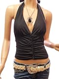 Patty Women Adorable Halter Padded Waist Bow Backless Clubwear Blause Top