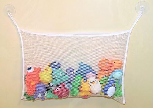Baby Bath Toy Organizer - Large Suction Cups Attached + 2 Additional Strong Hooked Suction Cups - 100% Money Back Guarantee