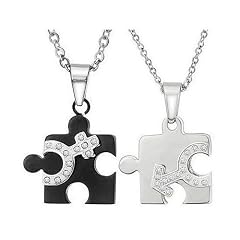 2 Freundschaftsketten Halskette Puzzle Love Anh�nger Zirkonia Farbe: Silber und Schwarz