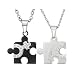 2 Freundschaftsketten Halskette Puzzle Love Anhänger Zirkonia Farbe: Silber und Schwarz