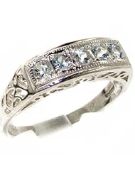 Luxury 925 Solid Sterling Silver Natural Aquamarine Womens Band Ring - Finger Sizes 4 to 12 Available
