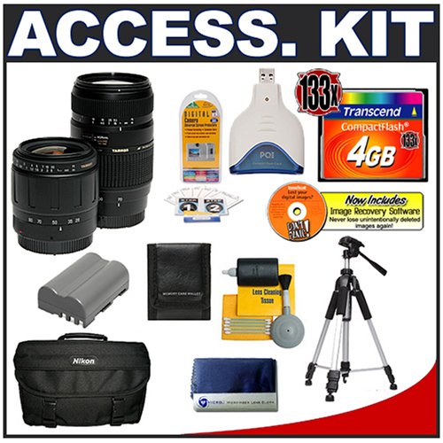 Accessory Kit for Nikon D200 D300 Digital SLR Camera with + Tamron 28-80mm f/3.5-5.6 Lens + Tamron 70-300mm f/4-5.6 Di LD Macro 1:2 AF Lens + Transcend 4GB 133X CompactFlash (CF) Card + Spare Replacement EN-EL3e Battery for Nikon + Deluxe Photo/Video 57