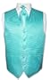 Men's Dress Vest & NeckTie Turquoise / Aqua Blue Woven Horizontal Stripe Design Set for Suit or Tuxedo