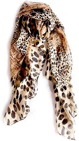 Gigiland Studio Fashion Leopard Pattern Animal Print Shawl Scarf Long Soft Wrap Ladies Shawl Silk Leopard Chiffon Scarf Shawl S005
