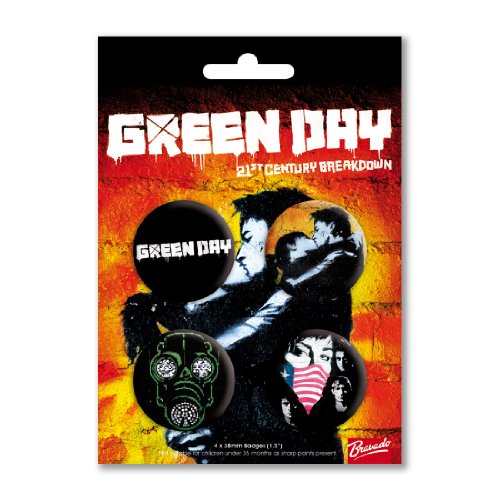 Pin Badge Pack: Green Day American Rock Band 21st Century Breakdown Album Gas Mask (4 Pin Badges, 38mm / 1.5in) Picture