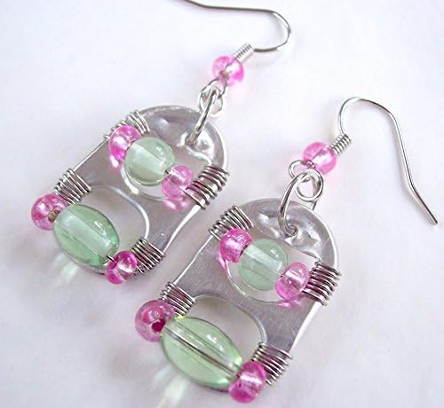Pop Tab Earrings Green and Pink