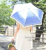 コットンレース付<strong>UV</strong>カット加工晴雨兼用ナチュラル折りたたみ日傘