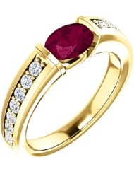 18K Yellow Gold 7.00x5.00mm Oval Cut Rhodolite Garnet and Diamond Ring -- LIFETIME WARRANTY