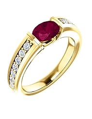 14K Yellow Gold 7.00x5.00mm Oval Cut Rhodolite Garnet and Diamond Ring -- LIFETIME WARRANTY