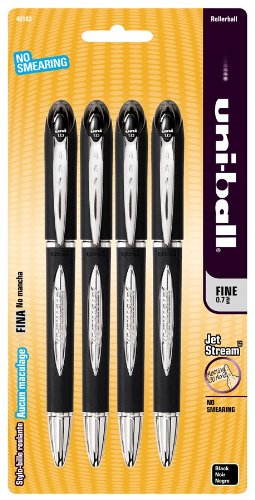 uni-ball Jetstream Fine Point Stick Roller Ball Pens, Black, 4 (40183)