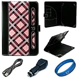 Pink Plaid Executive Leather Folio Case Cover for Amazon Kindle Fire 7-inch ....
