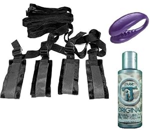 Bundle - Sex and Mischief Bed Bondage Restraint Kit + We Vibe 3 + 2 oz Lube