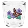 Butterfly w/Purple Flowers 12 oz Double-Old-Fashioned Insulated Beverage Tumbler, Clear