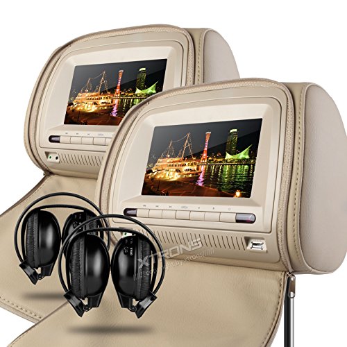 Cheap XTRONS 2x Beige 7" Screen Car Headrest DVD Player USB Sd Slot