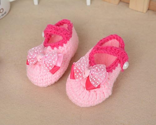 MKPLY Newborn Baby Infant Girls Prewalker Shoes Crochet Handmade Pink Butterfly Crib Knit Casual Socks 0-12M