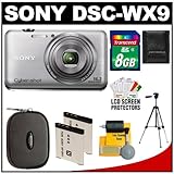 Sony Cyber-Shot DSC-WX9 16.2 MP Digital Camera (Silver) with 8GB Card + (2) ....