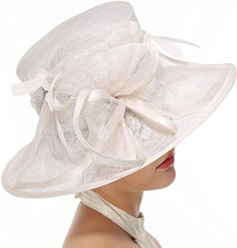 Church Kentucky Derby Carriage Tea Party Wedding Wide Brim Sinamay Hat White