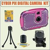 Digital Concepts VGA Cyber Pix Digital Camera Kit for Girls +Plus+ Accessory Kit:- added Camera Carrying Case w/Pockets & Strap, Flexible Mini Tripod w/Pocket Clip, Deluxe Cleaning and Care Kit, Universal LCD Screen Protectors