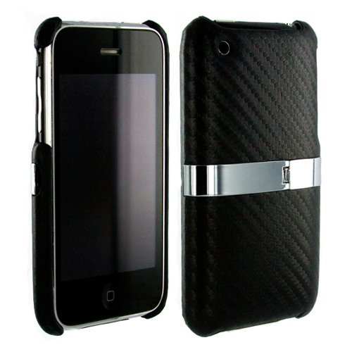 iPhone 3GS Case - Carbon Fiber Leather Cover with Built in Stand for Apple iPhone 3G S 8gb 16gb 32gb (Black)