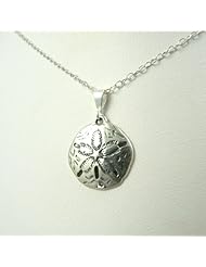 Large Sand Dollar Sterling Silver Charm Necklace Ocean Beach Theme Jewelry