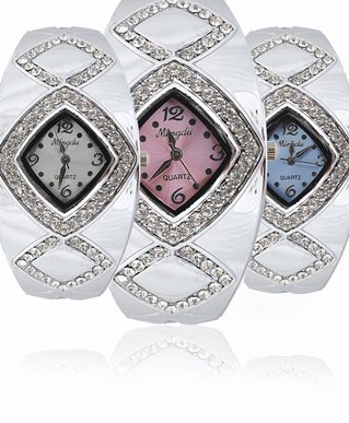 Diamond Pattern Cuff Rhinestone Fashion Watch in Fancy Gift Box with Free Shipping