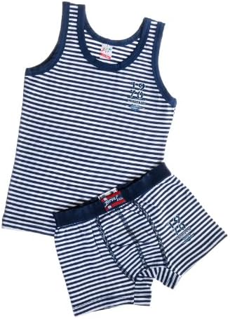 "Kid U Not" Toddler and Boys Nautical Navy & White Striped Boxer Brief and Tank Set.