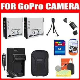 Essential Accessory Kit For For GoPro AHDBT-001 and GoPro HD HERO, HERO2 Cameras Includes 8GB High Speed Class 10 Memory + 2Pcs Extended Replacement ACD-350 Batteries (1300mAh) + Ac/Dc Rapid Travel Charger + Deluxe Case + Mini Tripod + Cleaning Kit + Screen Protector (3Pack)