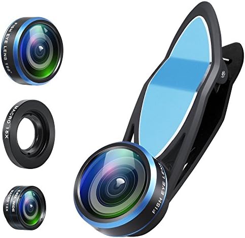 Aperlite Universal 3 in 1 Lens Kit Clip-On 198 Degree Supreme Fisheye + 0.63X Wide Angle + 15X Macro Lens for iPhone, Samsung, Android Smartphones