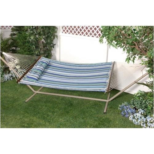 Bliss Hammocks Euro Quilted Hammock - Blue/Green/White Stripe