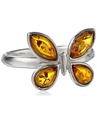 Sterling Silver Honey Amber Butterfly Ring