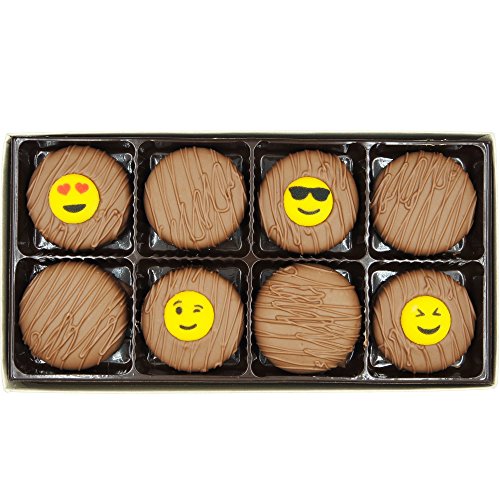 Philadelphia Candies Milk Chocolate Covered OREO Cookies, Emoji Characters (Laughter, Love, Sunglasses, Wink) 8 oz