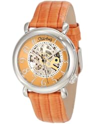 Stuhrling Original Womens 108.1215F58 Classic Metropolis Wall Street Automatic Skeleton Orange Watch