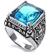 KONOV Mens Crystal Stainless Steel Ring, Classic Gothic, Blue, Size 13