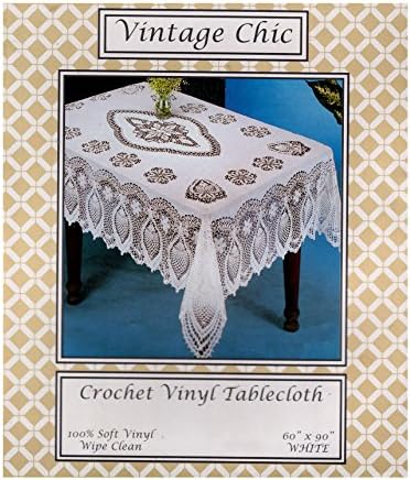 Vintage Chic White Crochet Vinyl Tablecloth (60 x 90 Rectangle)