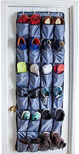 Over the Door Shoe Organizer that Surpasses all Organizers, Introducing the Unjumbly Deluxe Hanging Shoe and Accessory Storage Solution with 24 Large Pockets and 4 Reversible Metal Hooks. Guaranteed!