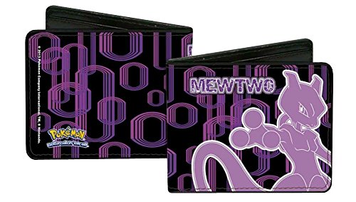 Pokemon Monsters - MEWTWO Poses w/ Rings Black/Purples - Bi-Fold Wallet