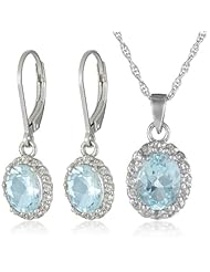 Sterling Silver Blue and White Topaz Pendant and Earrings Set