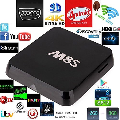 Loverbuyer® M8S Full Loaded XBMC Add-ons Quad Core Android TV Box H.265 HEVC Amlogic S812 2GB Ram 8GB Rom 2.4ghz/5ghz Dual Band Wifi Bluetooth 4.0 3D Blu-ray 4K Streaming Media Player US Plug
