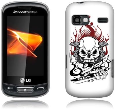 Fincibo (TM) LG Rumor Reflex LN272 Xpression C395 Premium Hard Plastic Snap On Protector Cover Case - Fire Skull, Front And Back