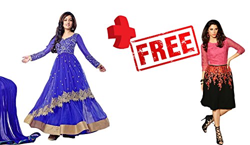 Fab Glory Womens Semi Stitched Net Anarkali Salwar Suit (Blue)