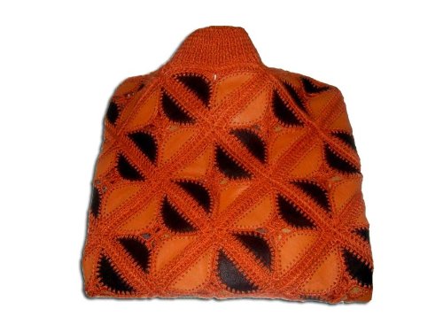Extra 50% Off Hand Embroidered Poncho with Lots of Colorful Leather LEP_SQ_ORANGE_002