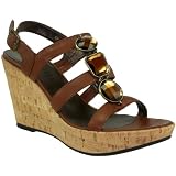 Vaneli Eunice Ladies Brown Cork Wedge Sandals by 
