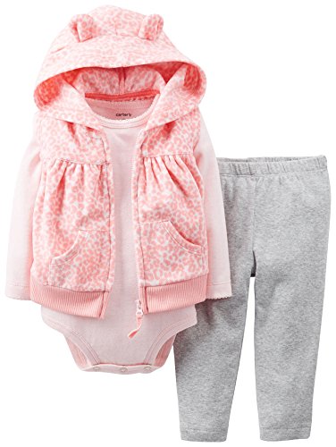 Carter's Baby Girls' 3 Piece Hooded Vest Set (Baby) - Coral