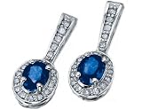 Blue Sapphire Gemstone Earrings with 1/5 ctw Diamonds in White Gold