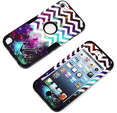 iPod Touch 5 Case, Tradekmk(TM) Brand New Fashion Hot Sale Hybrid Three-in-one Hard Soft Combo Durable Bumper Back Case Cover Protector[Starry Sky+Anchor+Waves] Compatible with Apple iPod Touch 5[+Stylus]-(Black)