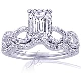 .60 Ct Emerald Cut Diamond Swirl Intertwined Engagement Wedding Ring Set Pave 14K Gold SI2