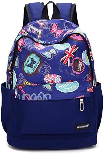 Ecokaki(TM) Unisex Fashion Printed Canvas Bohemia Boho Style Backpack School College Laptop Bag (Birthday Gift), Blue