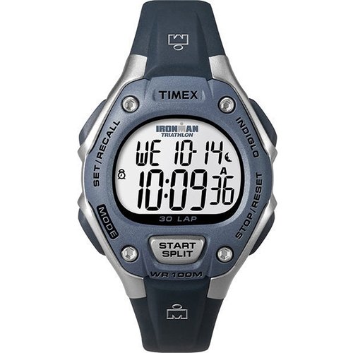 Timex Women's T5K409 Ironman 30-Lap Traditional Silver and Blue Case Resin Strap Sports Watch