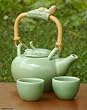 Ceramic tea set, 'Frog Serenade' (set for 2)
